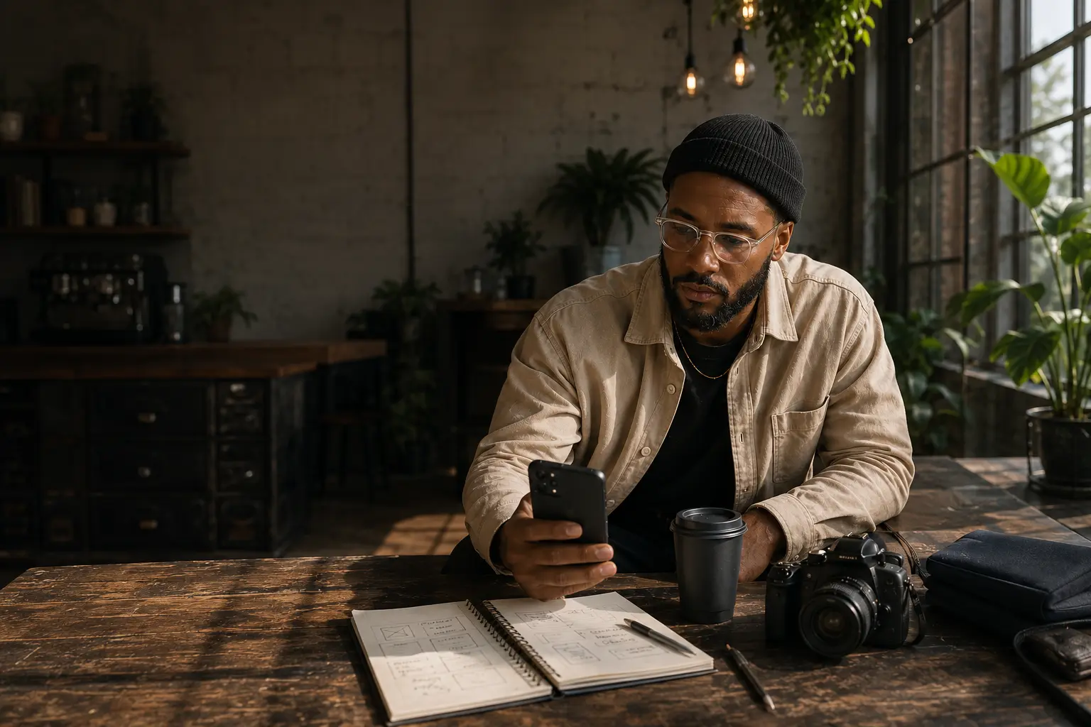 Business owner reviewing a customer inquiry on a phone